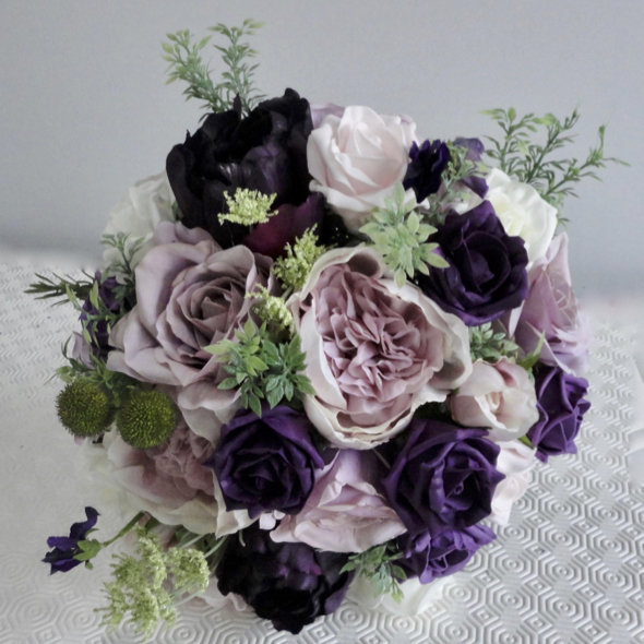 Aubergine, Dusky Mauve & Purple Bridal Bouquet, Artificial wedding flowers